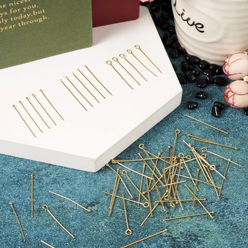 Craftdady 300Pcs Head Pins Ball Head Pins Eye Pins 30mm 18K Gold Plated Jewellery Making Supplies for Jewellery Making - Image 2