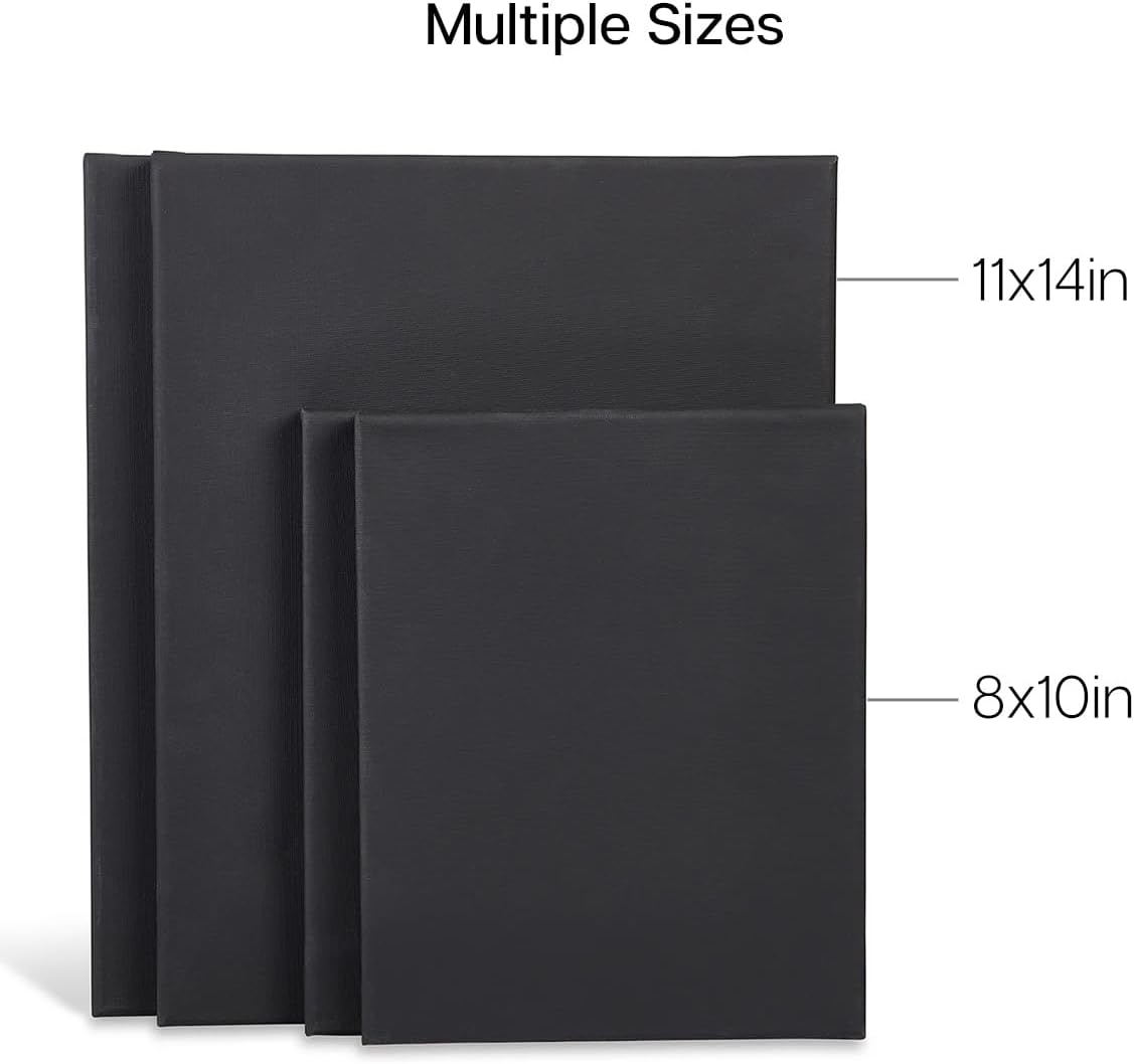 KINGART Black Canvas Panel Set – Rectangle Assortment, 4-Pack – 100% Cotton, Triple Gesso Primed Artist Boards for Acrylic, Oil, High-Contrast, & Mixed Media Painting