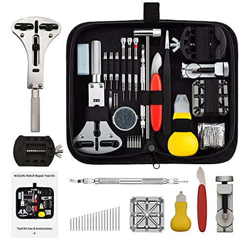 Watch Repair Kit, SHOWPIN 149pcs Watches Battery Replacement Tool Kit with Watch Link Remover Kit, Watch Adjustment Tool with Spring Bar Tool, Watchband Resizing with Instruction Manual and Carry Case
