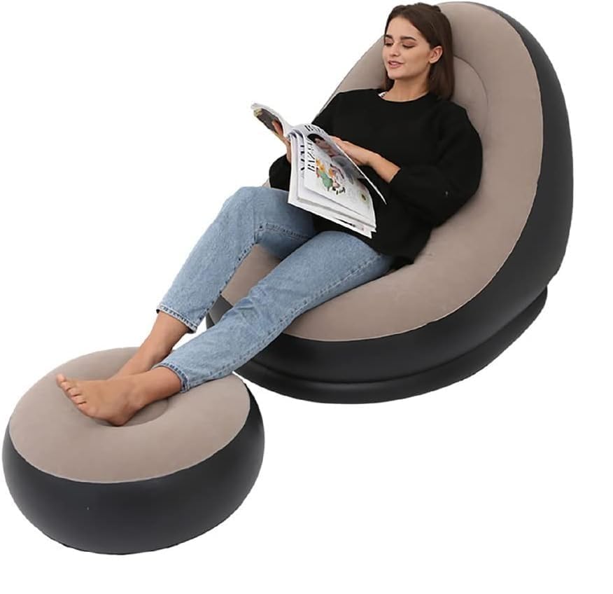 HEBEZON Inflatable Chair for Adults Inflatable Air Chair with Push Pump, Footrest Stool Foldable Air Couch Sofa-image-17