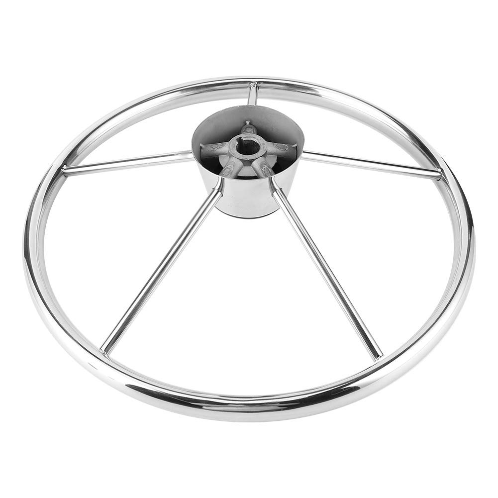 Volante da 15 1/2 Pollici a 5 Razze da 10 Gradi, Volante per Barche Marine in Acciaio Inossidabile con Albero Conico da 3/4 Pollici per Yacht da Barca