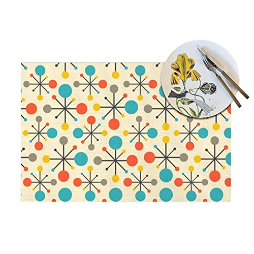 Mid Century Placemats Set Of 4 Mid Century Fifties Modern Atomic Retro Cotton Linen Place Mats Heat Resistant Non-Slip Washable For Kitchen Dinner Table Mats 12"X18" #TOP3