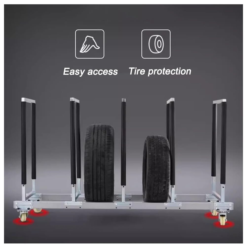 Support mobile pour pneus - Chariot robuste sur pied pour garage et magasin automobile