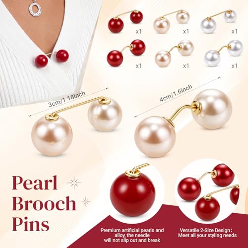 Image of WILLBOND 6 Pcs Artificial Pearl Brooch Pins Sweater Shawl Safety Clips Dress Clips for Women