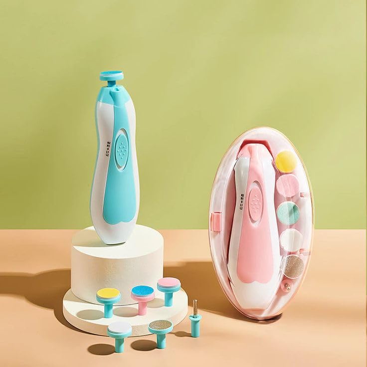 Baby Nail Trimmer Electric Nail Drill Safe File,Baby Nail Clippers with Light & 6 Grinding Pads Polishing Shape Tools for Newborn Toddler or Adults Toes and Fingernails, Kids Nail Care (Multicolor)-image-1