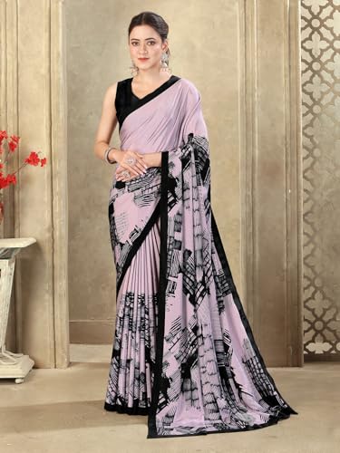 Image of SIRIL Women's Crepe Silk Printed Saree with Unstitched Blouse Piece
