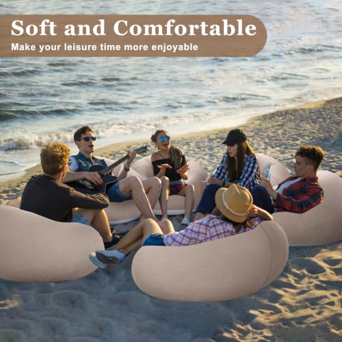 Image of Realspring Inflatable Bean Bag Chairs Outdoor Blow up Camping Chairs Inflatable Lazy Sofa Folding Portable Bean Bag Loungers Couch for Movie Night(Coffee,24 Pcs)