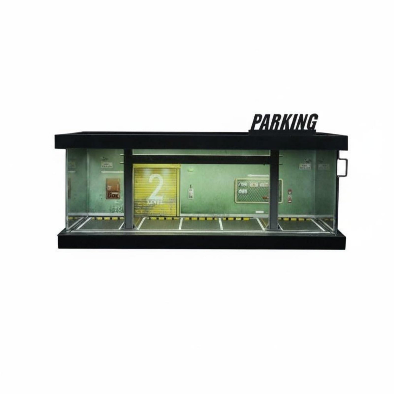 Parkhaus Modellauto Vitrine Diorama Garage Sammelvitrine Modellgarage Miniaturparkhaus Acrylgehäuse Staubschutz Display, Level 2-Stil, Beleuchtet, Montage, G-Modell