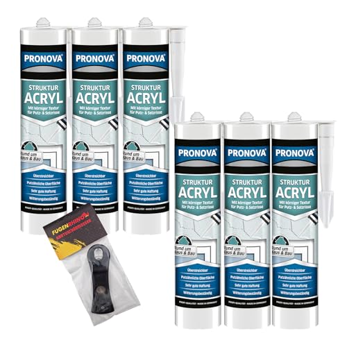 Pronova Struktur Acryl Decke Strukturpaste Dichtstoff auf Dispersionsbasis Ideal für Risse und Fugen in Innen- & Außenbereichen Überstreichbar Haftstark Emissionsarm Wetterfest 300ml (Weiß) (6)