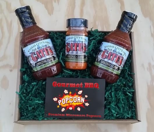 Gates Bar-B-Q Sauce Combo: 2 Bottles Original Classic, 1 Bottle Seasoning Dry Rub, & Hot/Spicy Microwave Popcorn (Kansas City Barbecue)