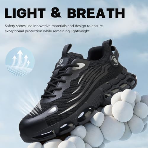 Image of Hogent Steel Toe Shoes for Men, Cushioned Safety Work Sneakers | Steel toe, anti-puncture Kevlar midsole, wear-resistant outsole, cushioned breathable mesh, sporty work daily shoes