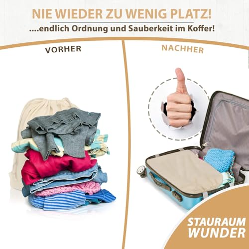 ELES VIDA® - XXL Wäschebeutel 2 Set 70x90cm aus 100% Baumwolle Natur - Extra große Heavy Duty Wäschesack - langlebig, Mit Kordelzug, Reise Wäschesammler Wäschebox Kleidersack Aufbewahrung