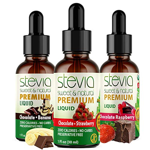 Chocolate Covered Stevia Drops Bundle. Premium Stevia, 100% Pure Extract. Best Sugar Substitute, All Naturally Sweet, Organic Liquid Stevia Non-Bitter, 0 Calorie, NON-GMO, Diabetic & Keto Friendly (Pack of 3)