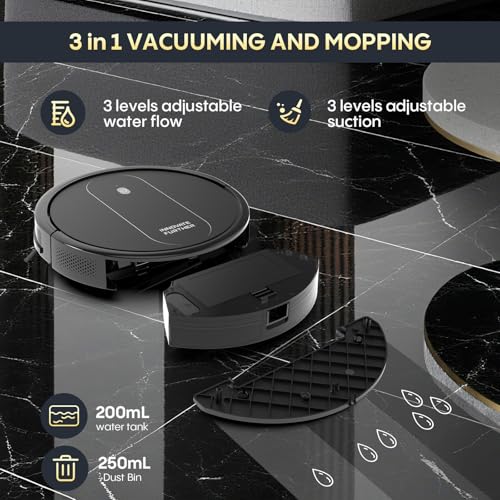 Image of 3-in-1 Robot Vacuum 4000Pa Strong Suction Robot Vacuum Cleaner & Smart Navigation & Alexa /APP Control & Auto Recharge & Central Brush, Vacuum Robot and Mop for Pet Hair, Hard Floors & Low-Pile Rugs