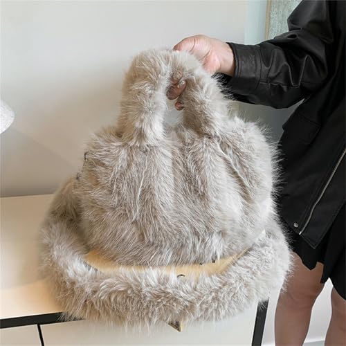Candy Color Faux Furs Plush Handbag Crossbody Round Bag for Women Winter Thick Furry Shoulder Purse with Top Handle3
