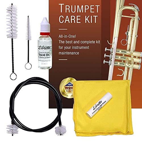 Libretto Gold Lacquer Trumpet Bundle, Best For Beginners And Intermediates: Bb Standard Trumpet + Best Trumpet Care Kit #TOP6