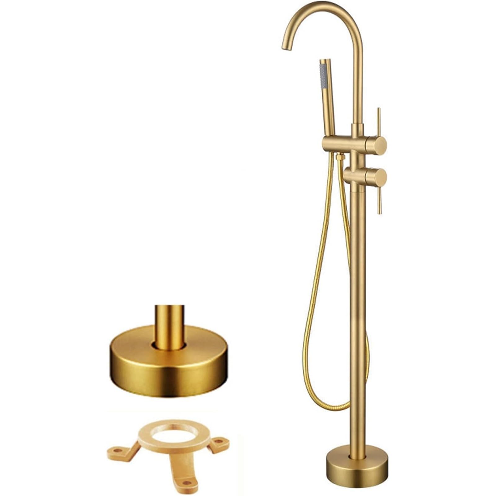 chrtyum bathtub faucets Freestanding Bathtub Faucet, 2 Mode Floor Standing Bathtub Faucet with Hand Shower 360° Rotatable Spout Floor Mounted Bathtub Faucet Brushed Brass Bathtub Faucet(A)