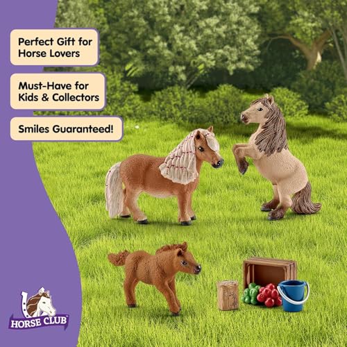 Image of Schleich Horse Club - Miniature Shetland Pony Family - Kids Ages 5+ | 41432 | Horse Figurine, Equestrian Toy for Girls 5+, Realistic Horse Toy, Screen-Free Imaginative Pretend Play, Party Gifts