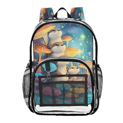 Mushoom Otter Clear Backpack Heavy Duty See Through Transparent PVC BookBag for Kids Boy Girl School Work