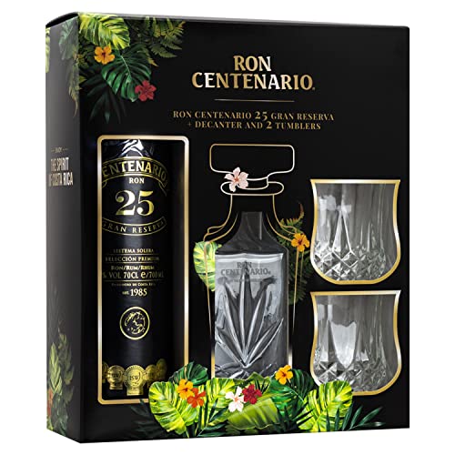Geschenkbox Centenario 25 Gran Reserva Rum (0,7 l / 40% Vol.) + Decanter + 2 Tumbler