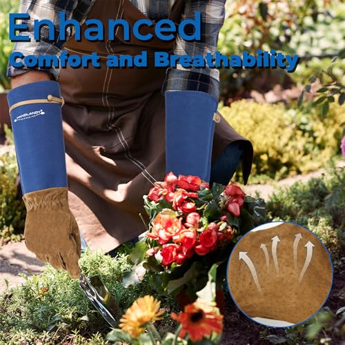 Image of HANDLANDY Rose Pruning Gloves for Men Women, Thorn Proof Gardening Gloves | Long Leather Gardening Gloves, Breathable Leather Gauntlet, Best Garden Gifts & Tools for Gardener (Blue, L)