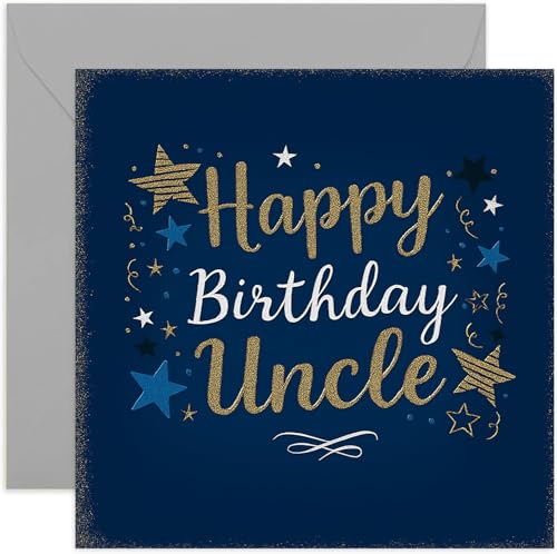 Uncle Birthday Card for Him Birthday Gifts for Uncle Stars Navy Blue Happy Birthday Card for Family 150mm Square Bday Greeting Card with Envelope Blank Inside
