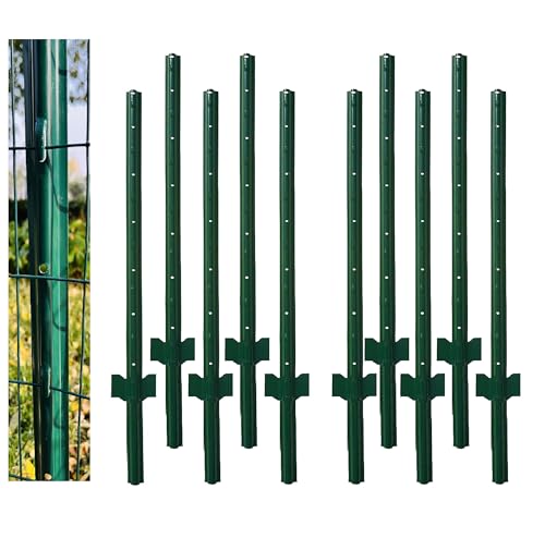 4 Feet Green, Pack of 10 Metal Fence Post, for 36 Inch High Garden Welded Wire Fence U-Channel Steel Garden Post Fence Stake