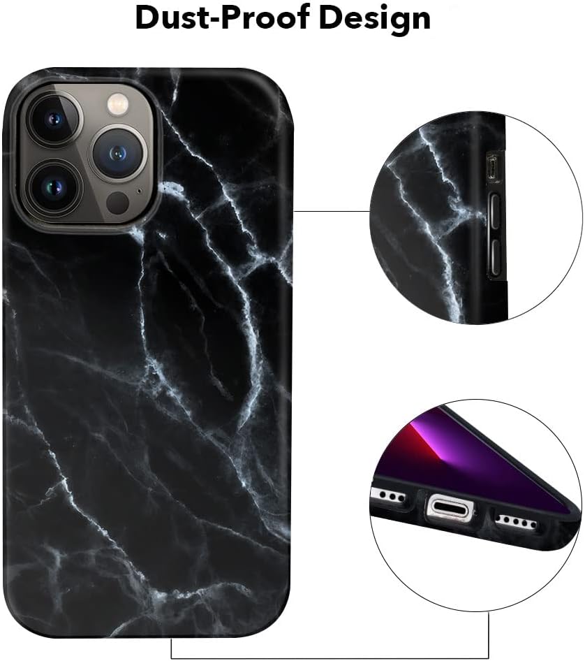 hepix Designed for iPhone 13 Pro Max Marble Case 6.7 inch 2021, Black Case for iPhone 13 Pro Max, Protective iPhone 13 Pro Max Phone Case Cover, Shockproof Case for iPhone 13 Pro Max, Black Matte IMD