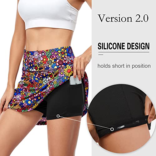 Fulbelle Skorts Skirts for Women Dressy, Tennis Skort Golf Skirts for Women with Pockets High Waisted Athletic Running Skirt Casual Summer Colourful Zebra XX-Large