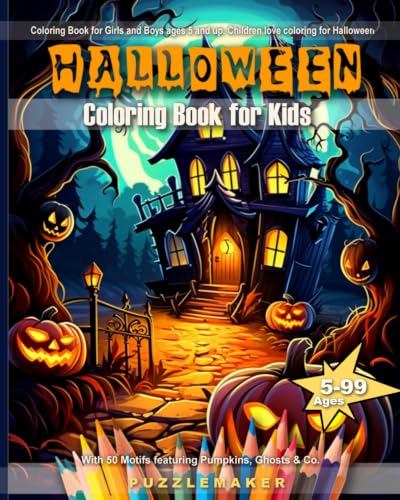 Halloween Coloring Book for Kids: Coloring Book for Girls and Boys ages 5 and up. Children love coloring for Halloween. With 50 Motifs featuring Pumpkins, Ghosts & Co.