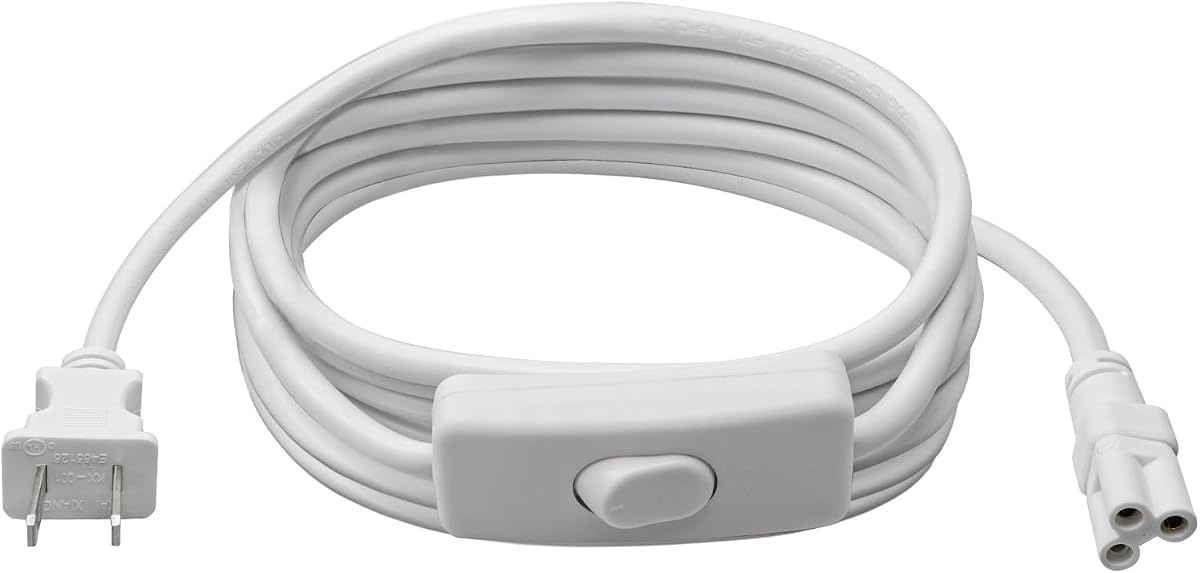 DiCUNO Cable de extensión de luz de tubo T5 T8 de 9.8 pies con interruptor de encendido/apagado, 1 paquete | Conector de cable con enchufe estadounidense para luminaria única integrada LED, iluminación para taller, garaje, debajo del gabinete, blanco