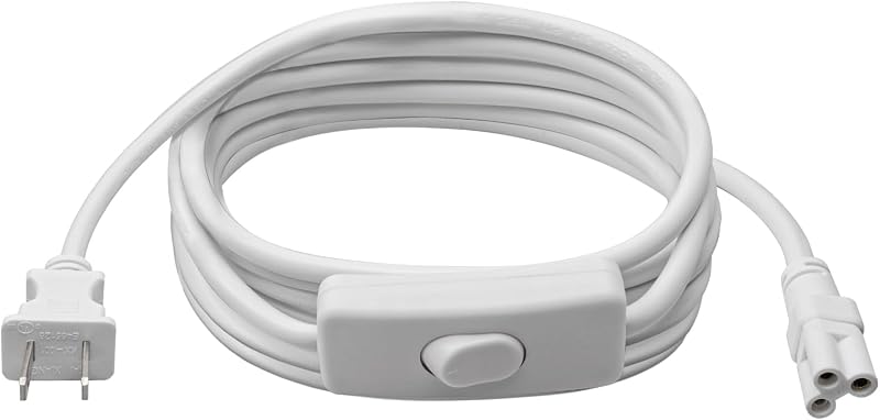 DiCUNO Cable de extensión de luz de tubo T5 T8 de 9.8 pies con interruptor de encendido/apagado, 1 paquete | Conector de cable con enchufe estadounidense para luminaria única integrada LED, iluminación para taller, garaje, debajo del gabinete, blanco