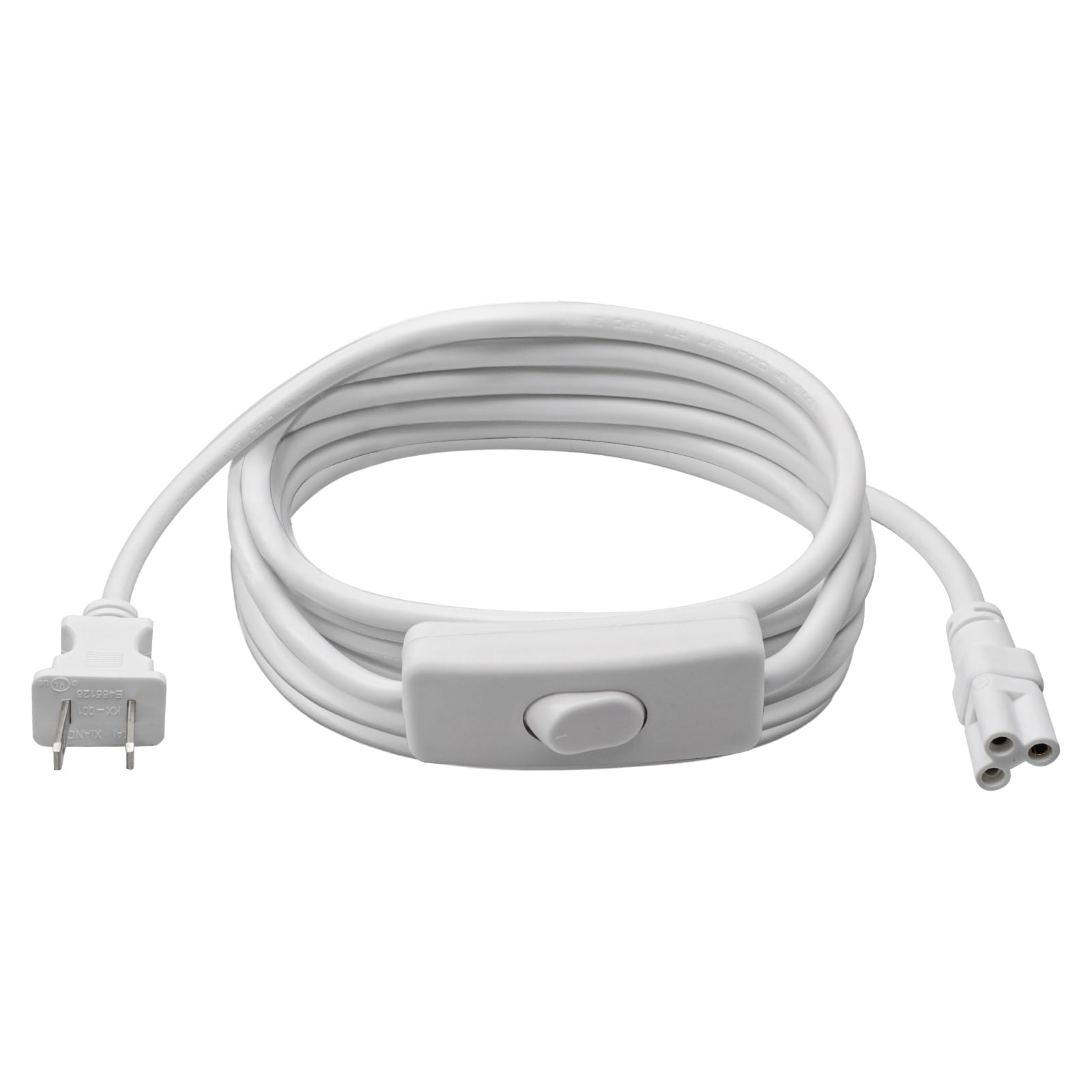 DiCUNO 9.8FT T5 T8 Tube Light Extension Cord with On/Off Switch, US Plug Cable Connector for LED Integrated Single Fixture, Shop Light, Garage, Under Cabinet, White, Pack of 1