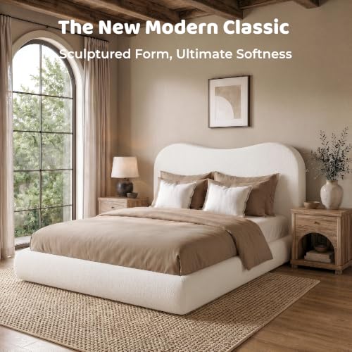 Image of RECCI AirFrame King Upholstered Bed Frame with Camelback Curved Headboard
