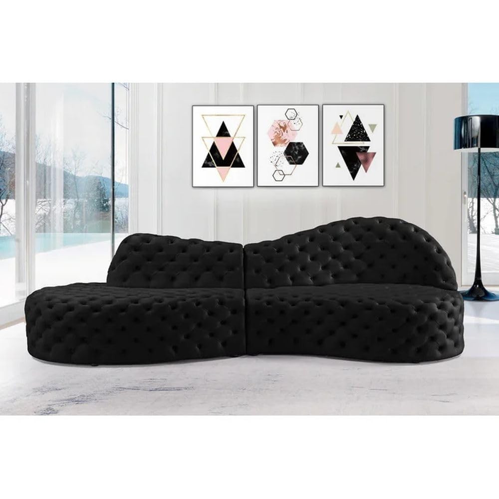Nook Velvet 4 Seater Classic and Comfortable Black Sofa Set for Living Room