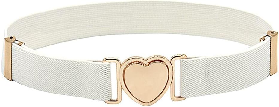 Kids Nickel Free Blets, Alloy Canvas Girl PunchLYXPEIJIANfree Waistband Heart Shape Buckle Children Stretch Belts Waist Belt, White
