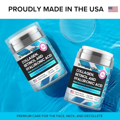 SimplyVital Collagen, Retinol & Hyaluronic Acid Cream - Anti-Aging Retinol Cream for Face, Neck & Décolleté - Made in USA - Daily Moisturizer Face Cream - 3.38 fl oz - Image 8