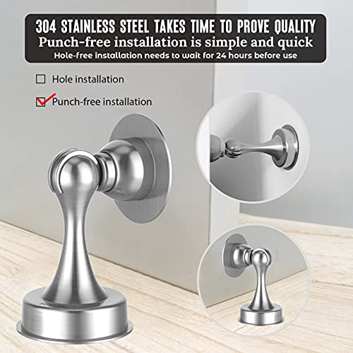 1 Pack(304)Door Stoppers, Ashgoob Magnetic Door Stop Door Catch, Brushed Nickel Stainless Steel(304)Door Stopper Wall Protector, Double-Sided Adhesive Tape No Drilling, Screws For Stronger Wall Mount #TOP4
