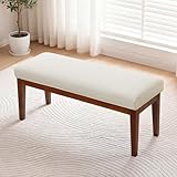 CACFTII 43.5' Upholstered Bedroom Bench, Linen Entryway Bench with Solid Wood Legs, End of Bed Bench with Cushion, Dining Bench for Living Room, Bedroom, Hallway, Beige