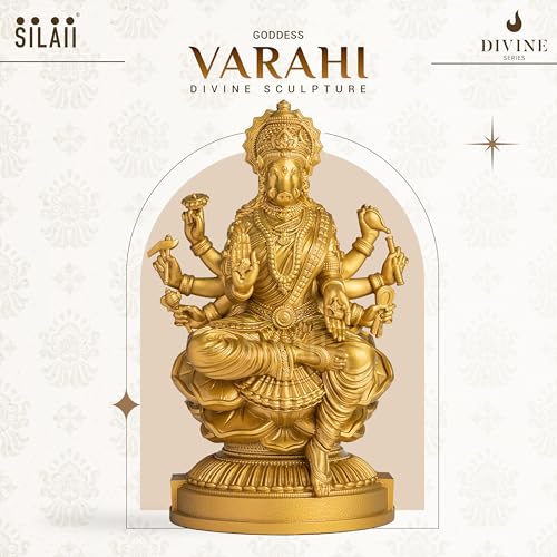 Image of SILAII Goddess Varahi Amman Sculpture - Antique Bronze Finish, Handcrafted Statue for Puja Room, Home Decor, and Gifting (6 Inches) (Gold, 9 INCH)
