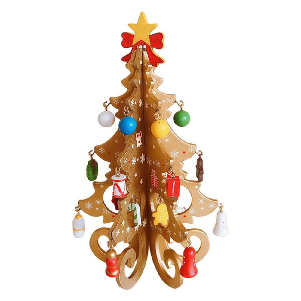 19cm Mini Christmas Tree,Wooden Tabletop Christmas Tree with Christmas Baubles,Artificial Miniature Christmas Trees Funny Tiny Christmas Tree for DIY,Gift or Xmas Table Decoration