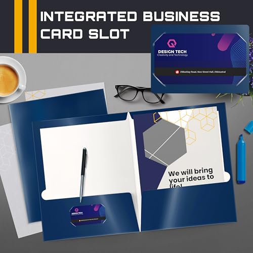 Image of Better Office Products 2 Pocket Glossy Laminated Navy Blue Paper Folders, Box of 25, Letter Size, Dark Blue Paper Portfolios 25 Pack