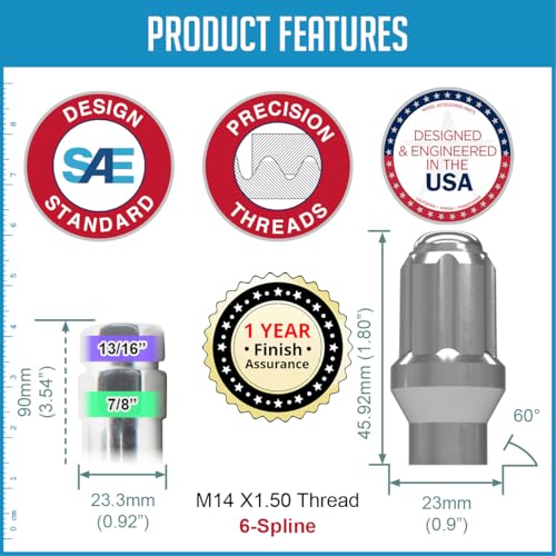Image of Wheel Accessories Parts Set of 20 Lug Nut Small Diameter Narrow Extended Thread (ET) Spline Lug Nut Kit (Chrome, M14x1.50)