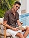 COOFANDY Mens Short Sleeve Shirts Button Down Tops Beach Spread Collar Plain Summer Blouses Brown