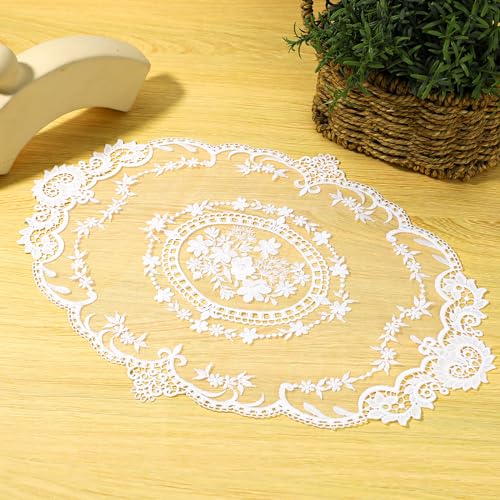 Kalione 550562_3_C27I85UE 2 Pack Retro Lace Placemats French Crochet Doilies Table Placemats Handmade Solid White Embroidered Lace Table Mats Farmhouse Placemats 12X16 Inch Place Mats Cup Mat thumb #6