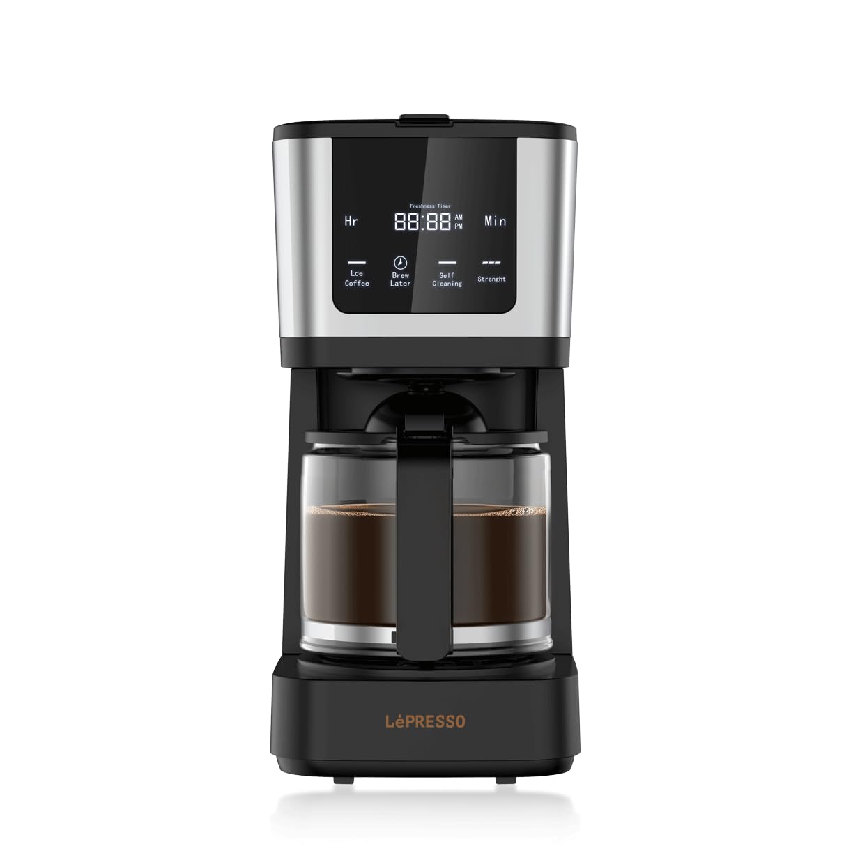 LePresso 10-Cup Coffee Maker, Drip Coffee Machine, Washable Nylon Filter, Interactive Touch Display, Brewing Coffee Maker with 400mL Travel Mug, Carafe Coffee Machine, for Home, Office