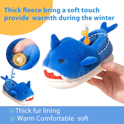 Fiedaz Boys Girls Shark Slippers for Toddler Kids - Cute Plush Warm Non-Slip Indoor Bedroom Winter Shoes - Image 3