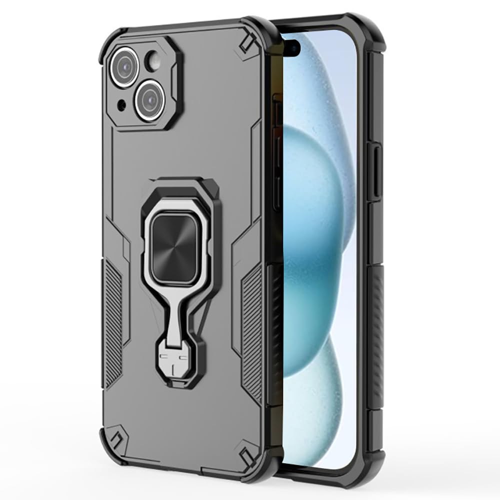 Armor Case for Apple iPhone 15 Defender Case | Rotating Ring Holder & Kickstand in-Built | Military Grade Armor | 360 Degree Protection Back Cover for Apple iPhone 15 (Black)
