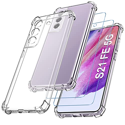 YisrLery Coque Compatible avec Samsung Galaxy S21 FE 5G, avec Lot de 2 Protection Écran, Transparent Étui de Protection en Silicone Antichoc Anti-Rayures, Mince Souple TPU Bumper Housse Cover