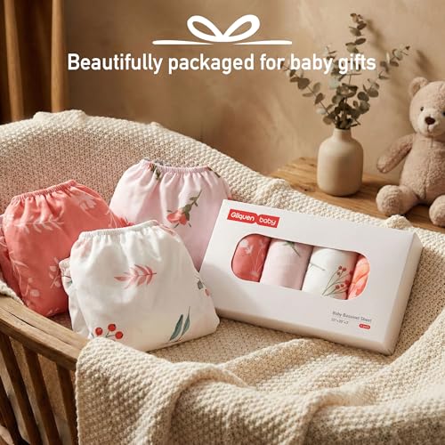 Image of Gllquen Baby Bedside Sleeper Bassinet Sheets 33x20 Inch 4 Pack Girl Boy | Soft OEKO-TEX Certified Bassinet Crib Sheet, Compatible with Baby Delight, Newton Rectangle Bassinet Mattress, Floral Reverie